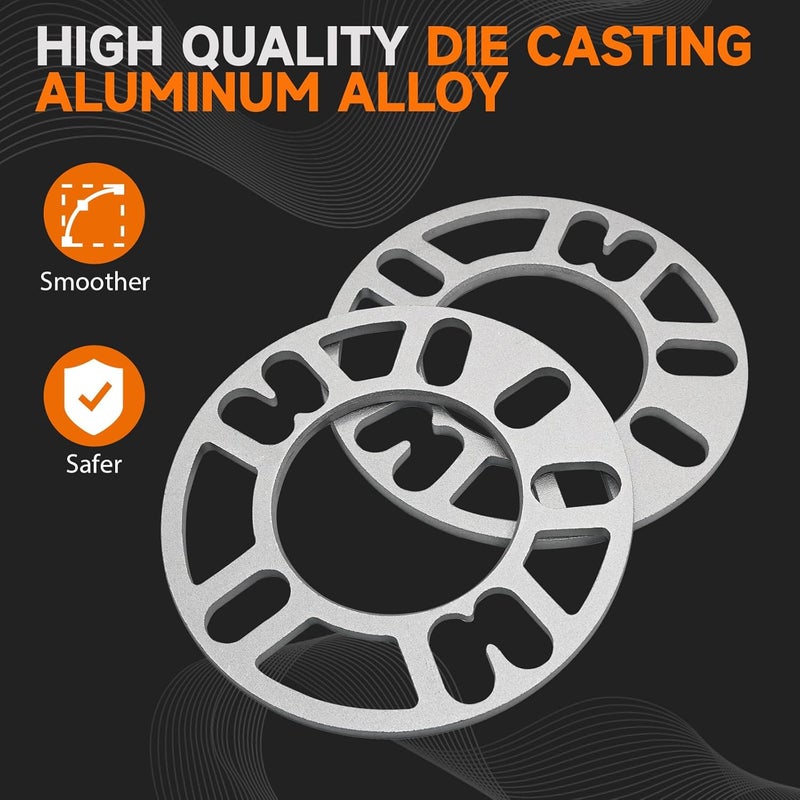 LUJIANI Store 4 Pack Universal Wheel Spacers, 0.24"(6mm) Die Cast Replacement Aluminum Spacer for 4 & 5 Lugs Wheels/Rims, Fits 98 to 120mm Multiple Bolts Pattern, 4x100, 4x108, 4x110, 5x114.3, 5x4.5, 5x120 - Image 3